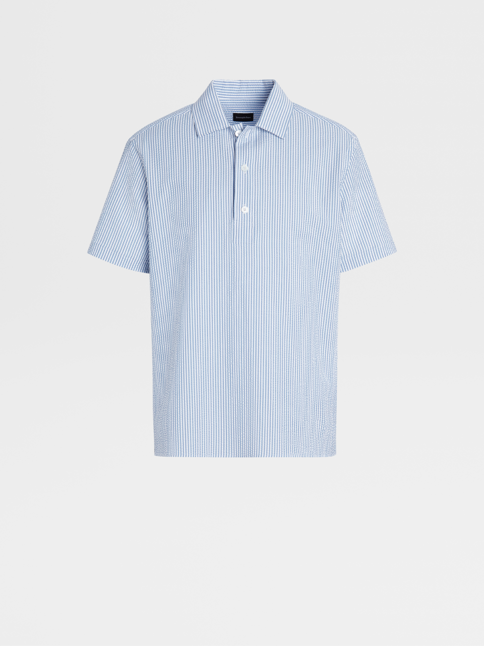 Light Blue Striped Cotton Seersucker Short-sleeve Shirt